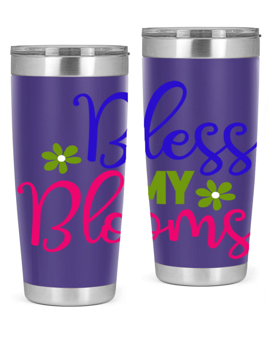 Bless My Blooms 20oz Tumbler featuring double wall vacuum stainless steel and a floral design, perfect for hot and cold beverages.