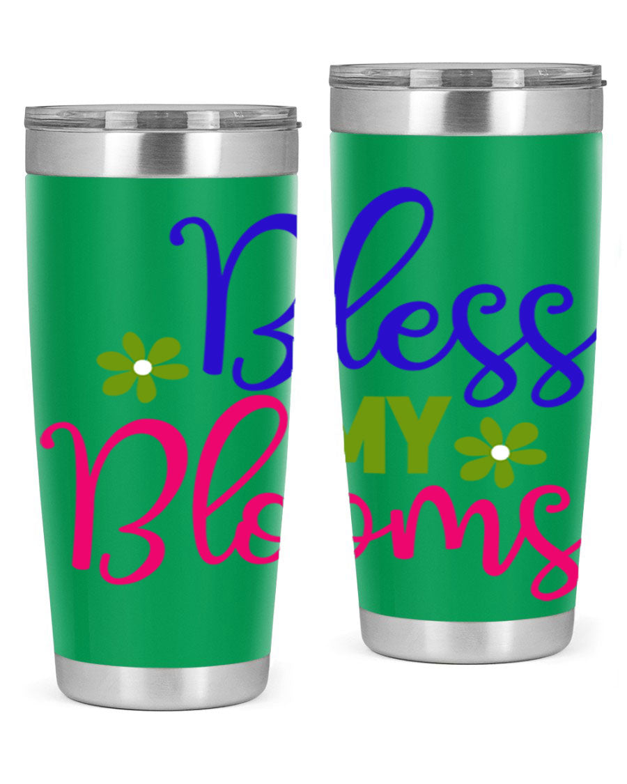 Bless My Blooms 20oz Tumbler featuring double wall vacuum stainless steel and a floral design, perfect for hot and cold beverages.