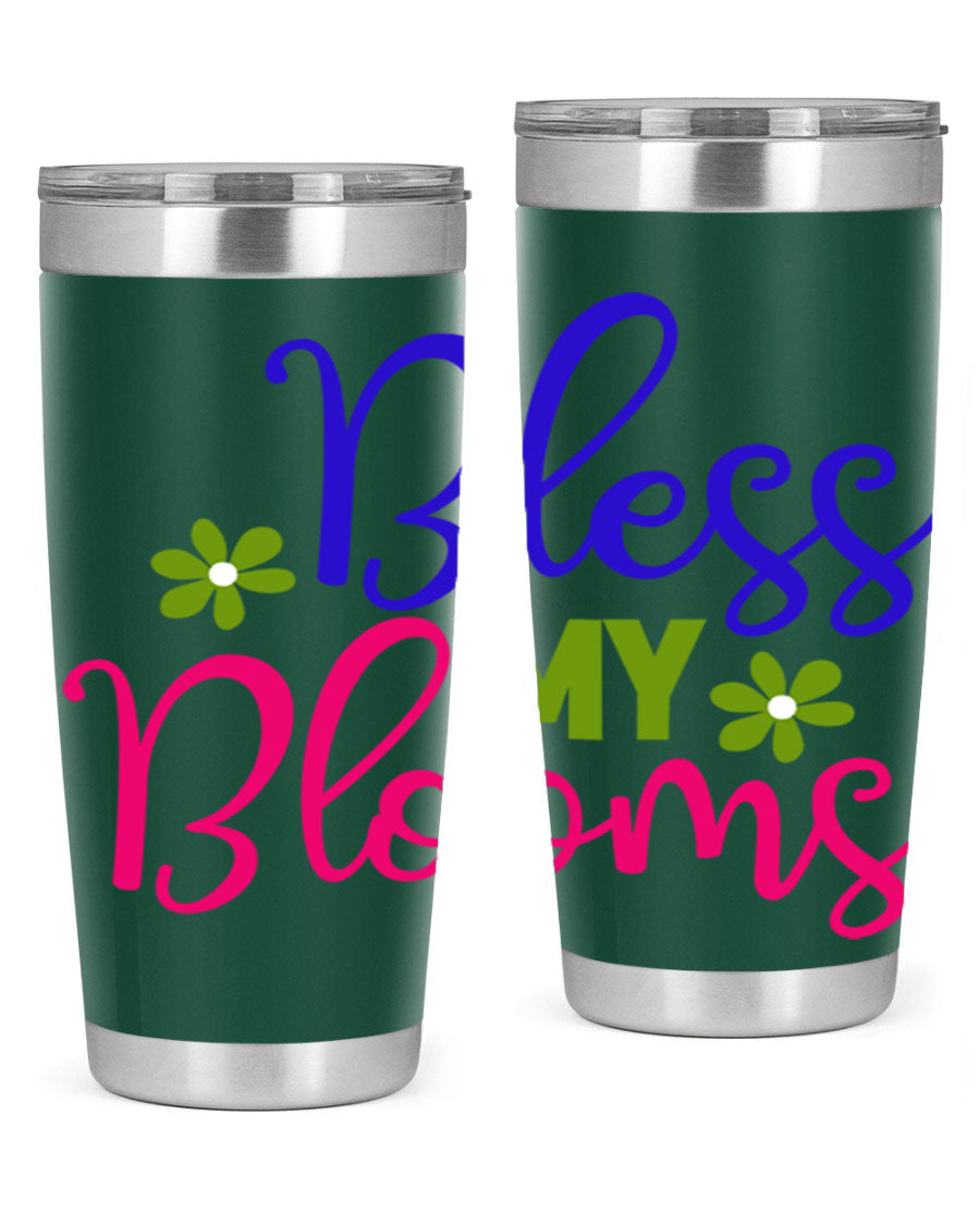 Bless My Blooms 20oz Tumbler featuring double wall vacuum stainless steel and a floral design, perfect for hot and cold beverages.