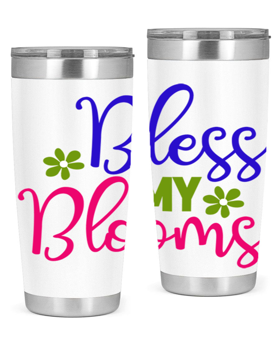 Bless My Blooms 20oz Tumbler featuring double wall vacuum stainless steel and a floral design, perfect for hot and cold beverages.