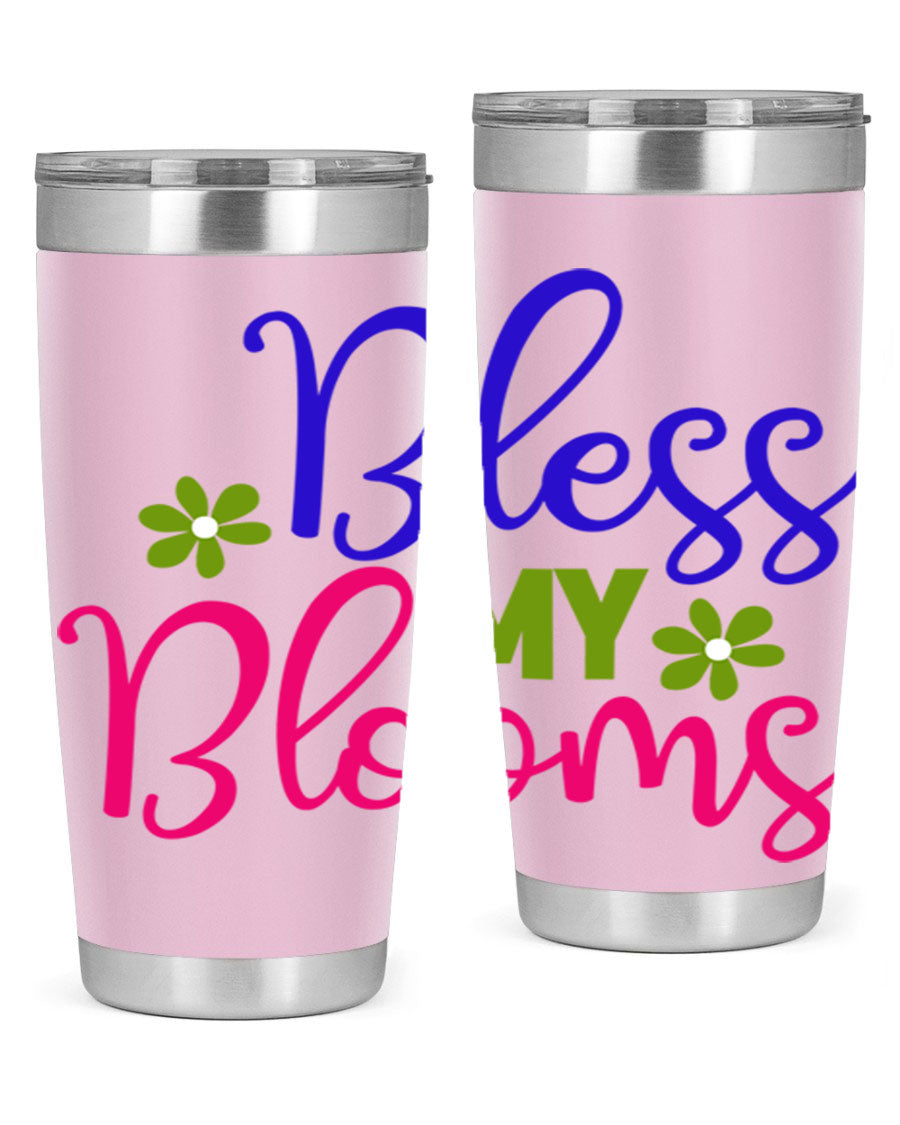 Bless My Blooms 20oz Tumbler featuring double wall vacuum stainless steel and a floral design, perfect for hot and cold beverages.