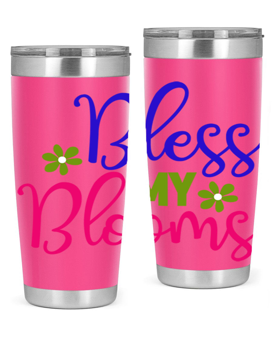 Bless My Blooms 20oz Tumbler featuring double wall vacuum stainless steel and a floral design, perfect for hot and cold beverages.