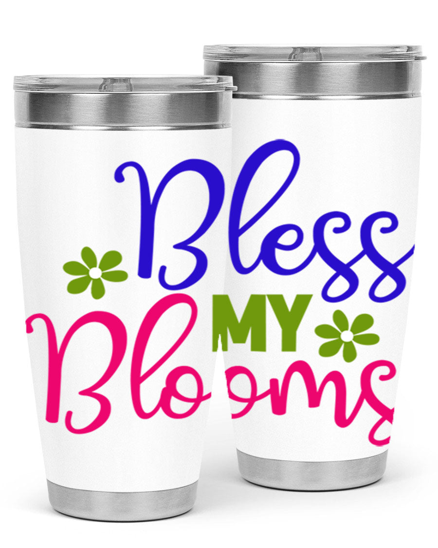 Bless My Blooms 20oz Tumbler featuring double wall vacuum stainless steel and a floral design, perfect for hot and cold beverages.