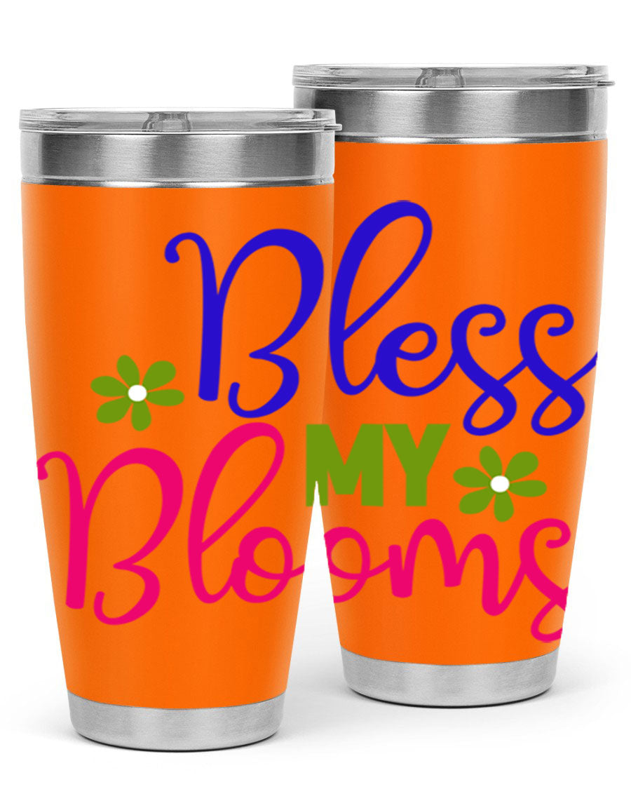 Bless My Blooms 20oz Tumbler featuring double wall vacuum stainless steel and a floral design, perfect for hot and cold beverages.