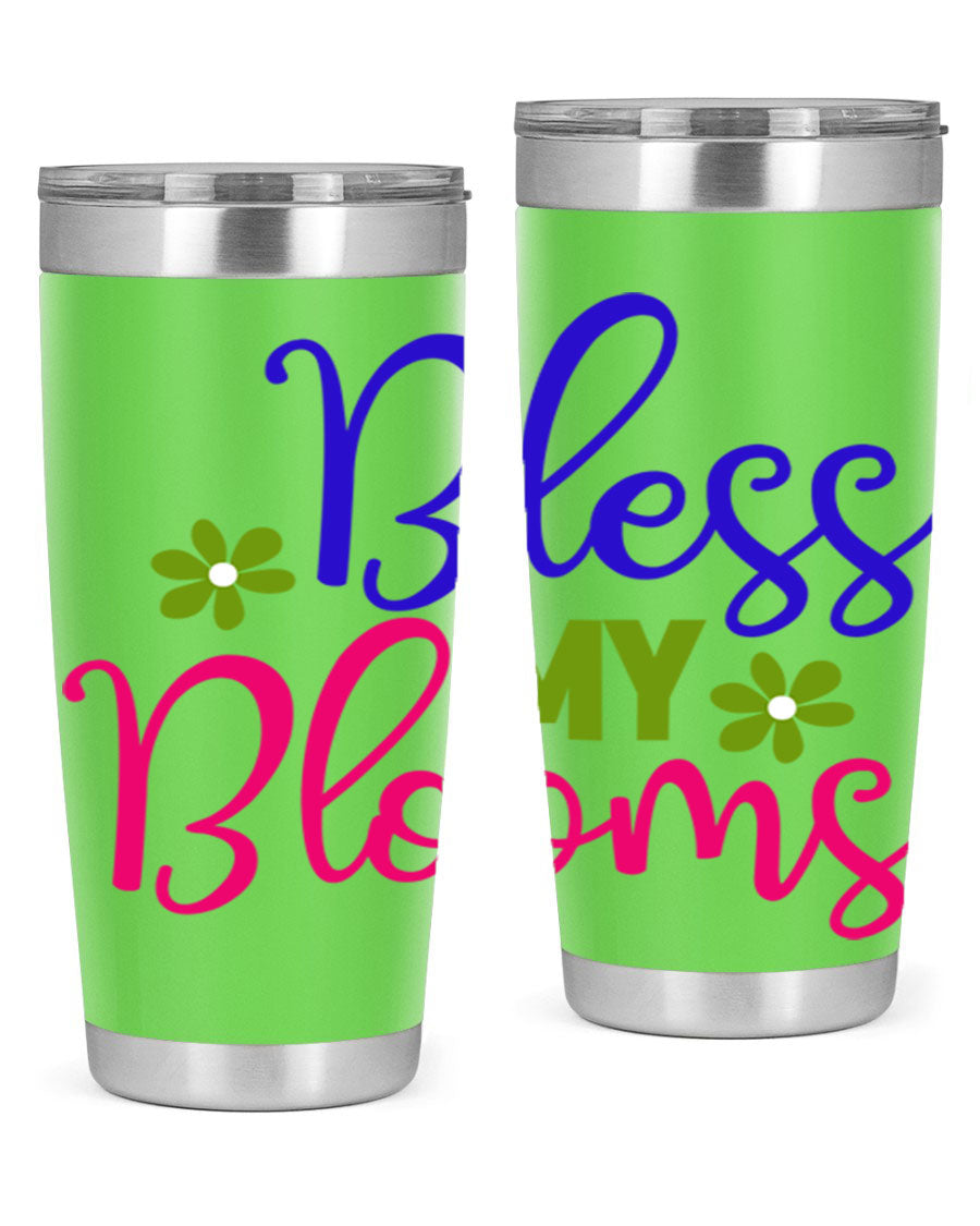 Bless My Blooms 20oz Tumbler featuring double wall vacuum stainless steel and a floral design, perfect for hot and cold beverages.