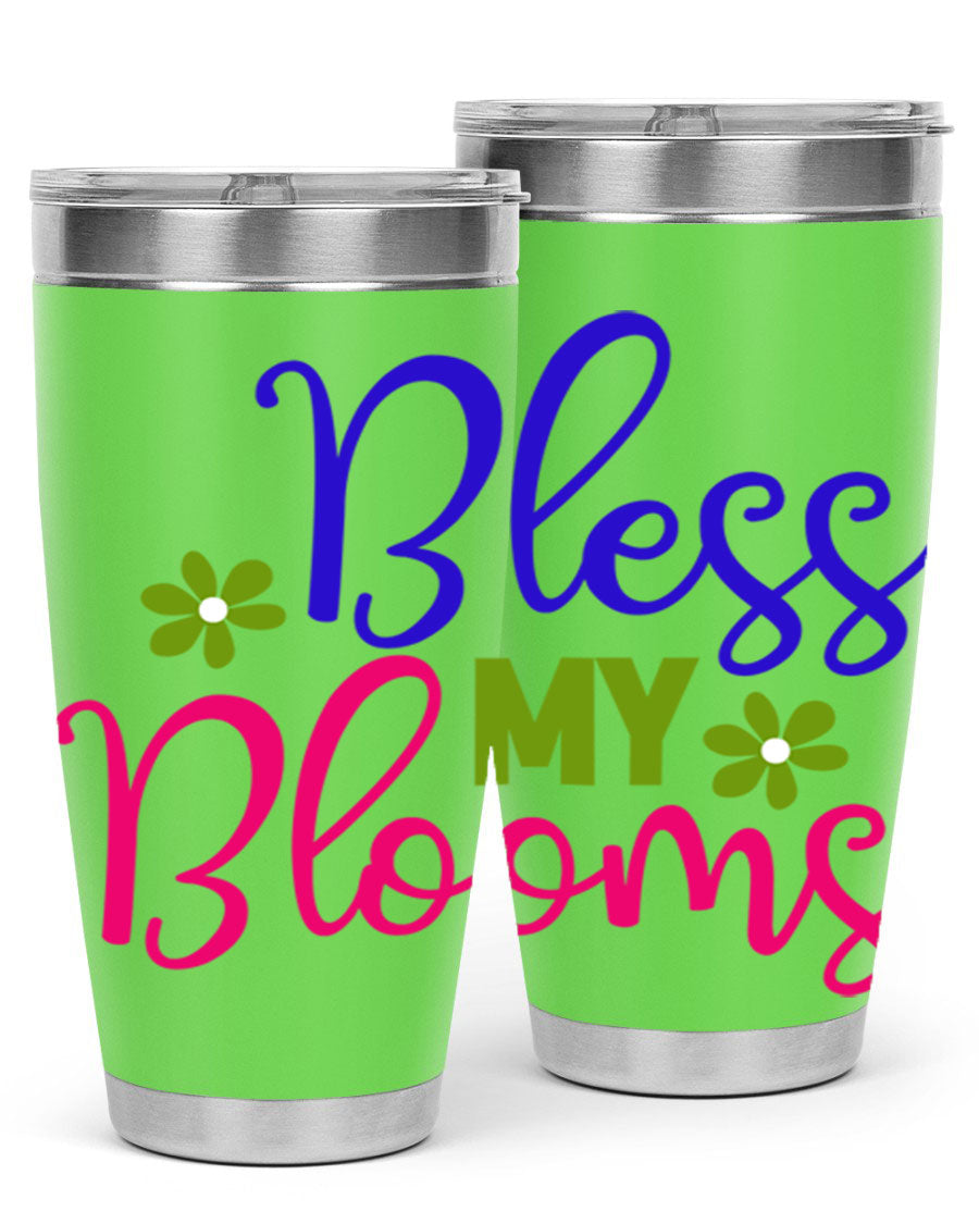 Bless My Blooms 20oz Tumbler featuring double wall vacuum stainless steel and a floral design, perfect for hot and cold beverages.