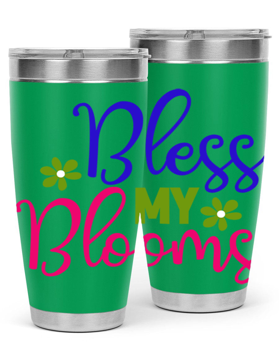 Bless My Blooms 20oz Tumbler featuring double wall vacuum stainless steel and a floral design, perfect for hot and cold beverages.