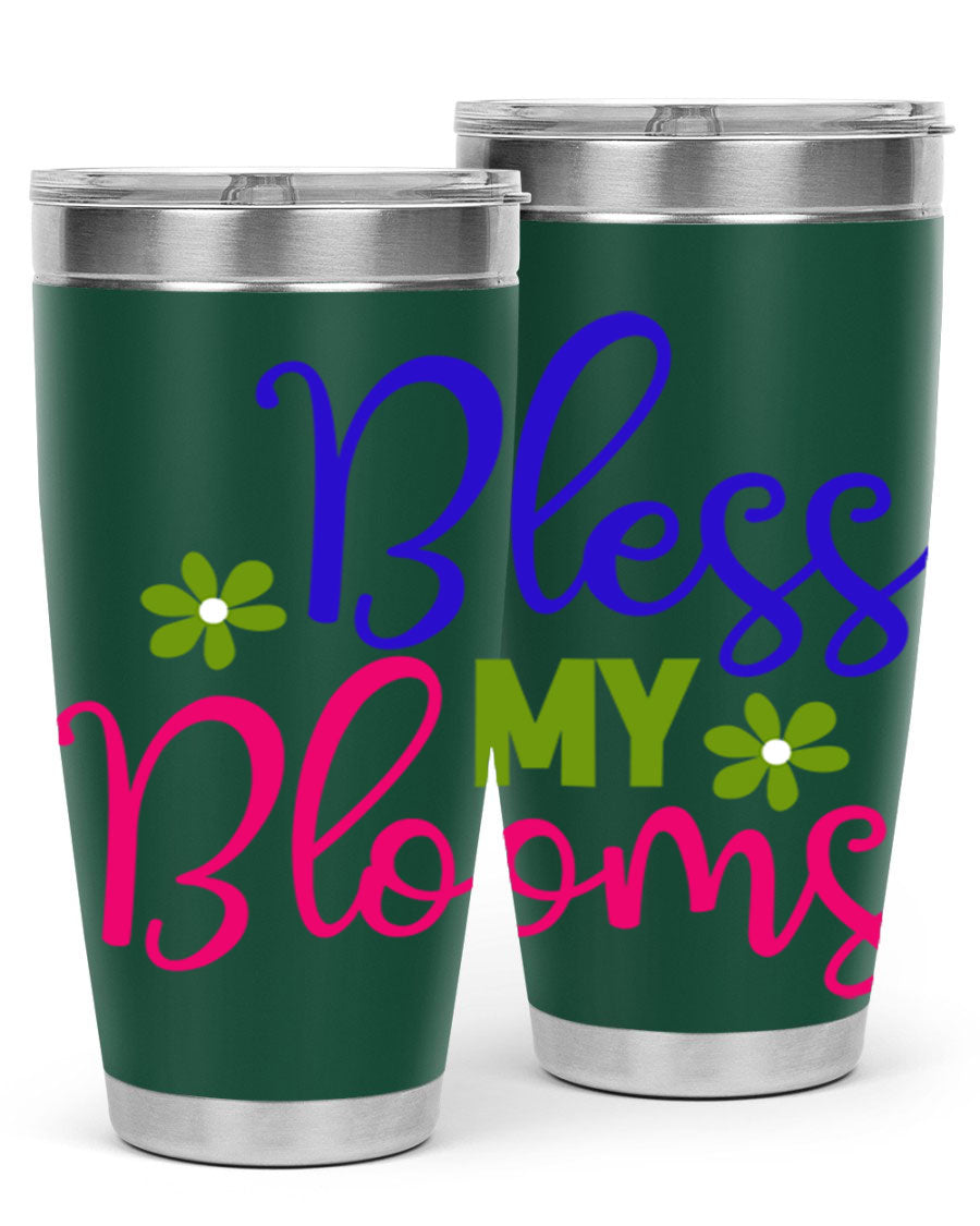 Bless My Blooms 20oz Tumbler featuring double wall vacuum stainless steel and a floral design, perfect for hot and cold beverages.