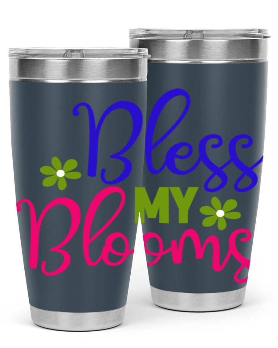 Bless My Blooms 20oz Tumbler featuring double wall vacuum stainless steel and a floral design, perfect for hot and cold beverages.