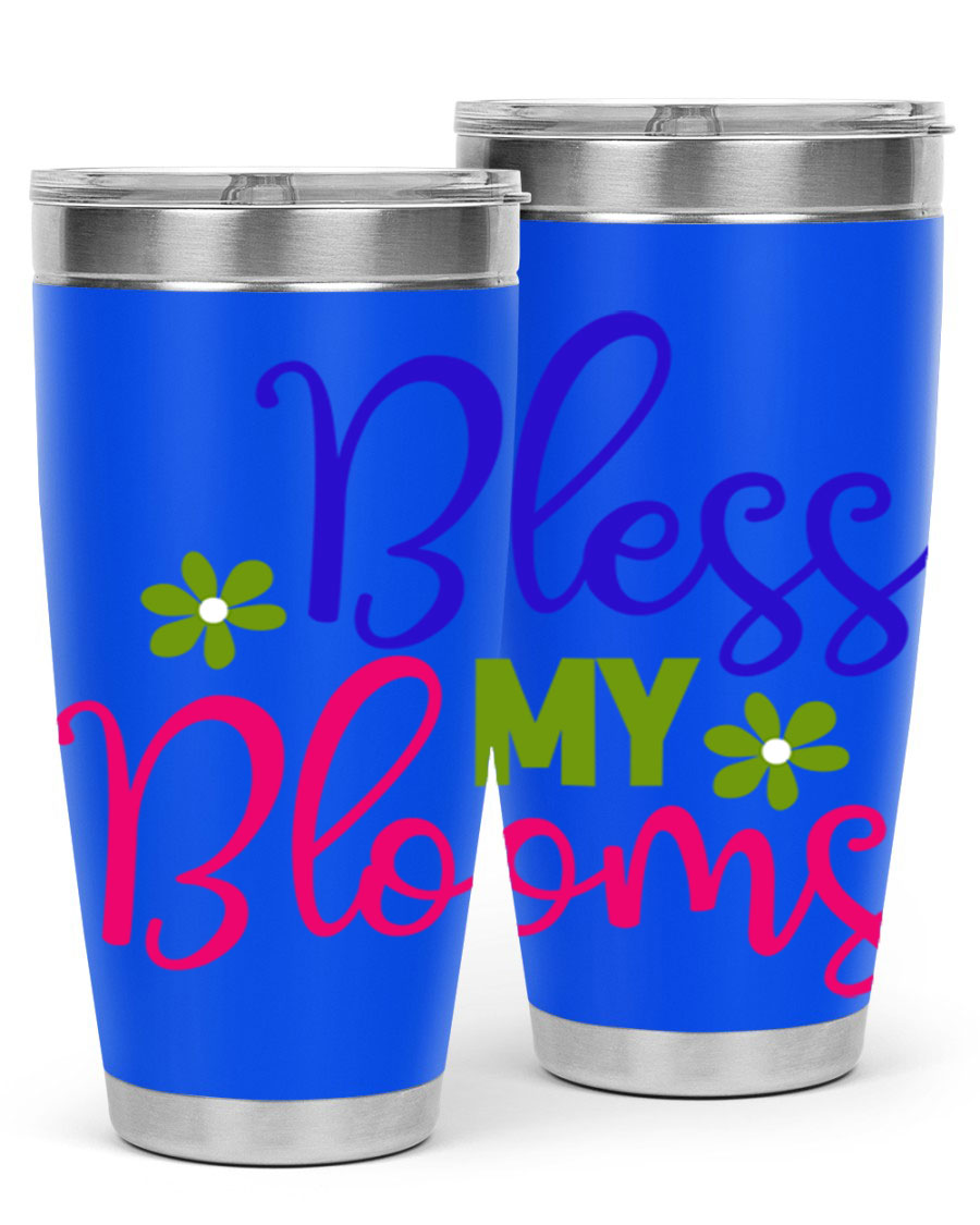 Bless My Blooms 20oz Tumbler featuring double wall vacuum stainless steel and a floral design, perfect for hot and cold beverages.