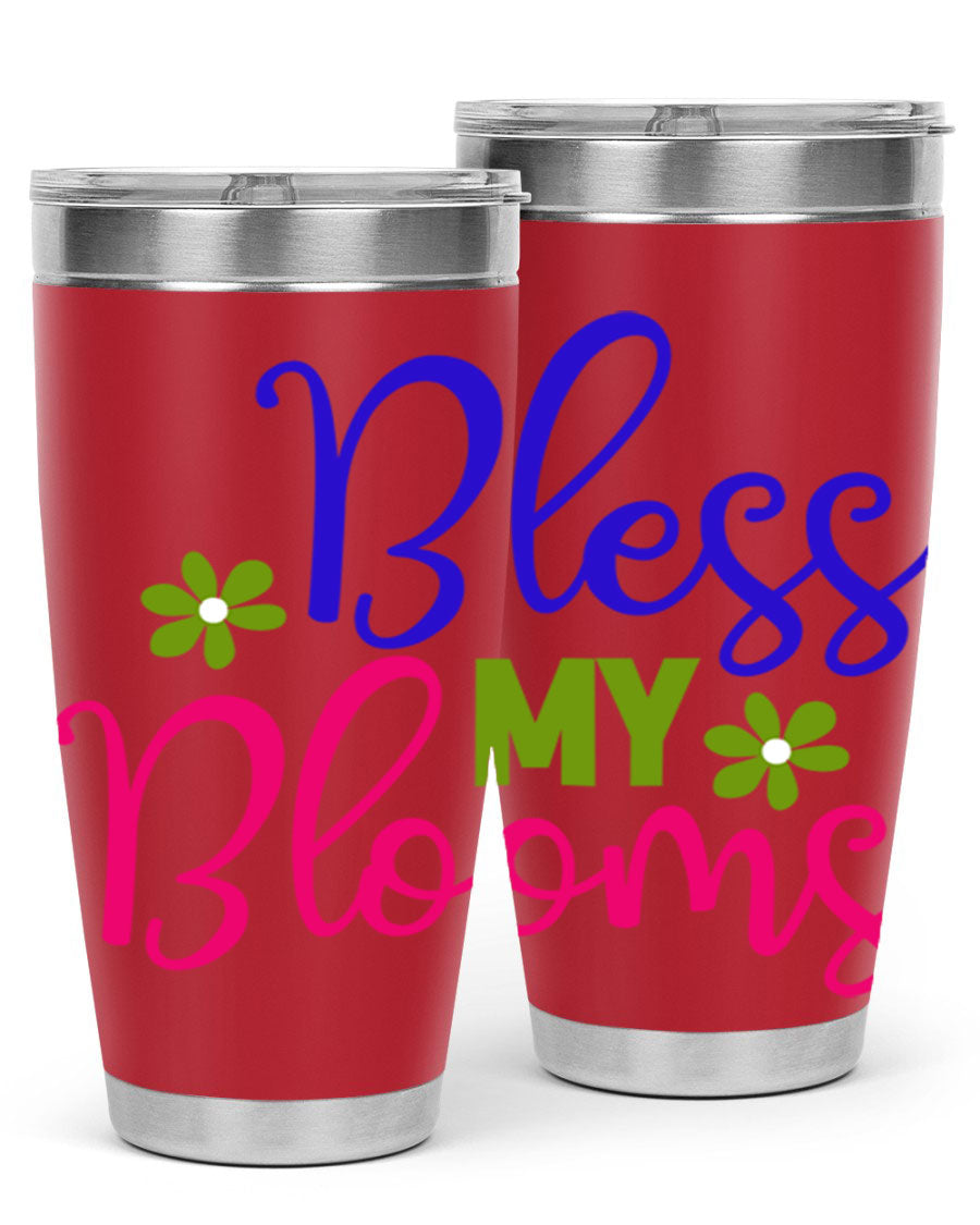 Bless My Blooms 20oz Tumbler featuring double wall vacuum stainless steel and a floral design, perfect for hot and cold beverages.