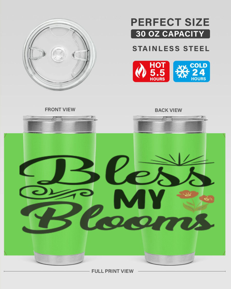 Bless My Blooms 20oz Tumbler featuring double wall vacuum stainless steel with floral design.