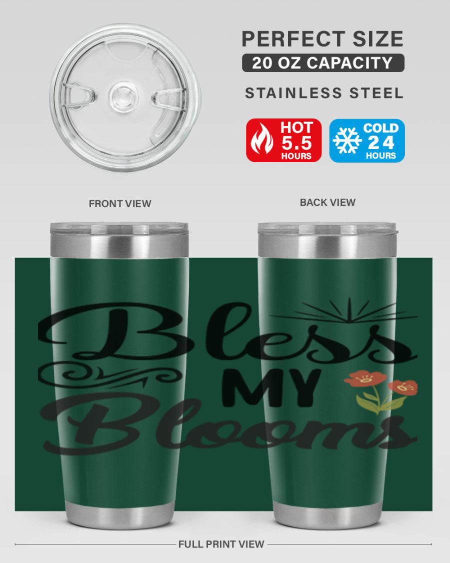 Bless My Blooms 20oz Tumbler featuring double wall vacuum stainless steel with floral design.