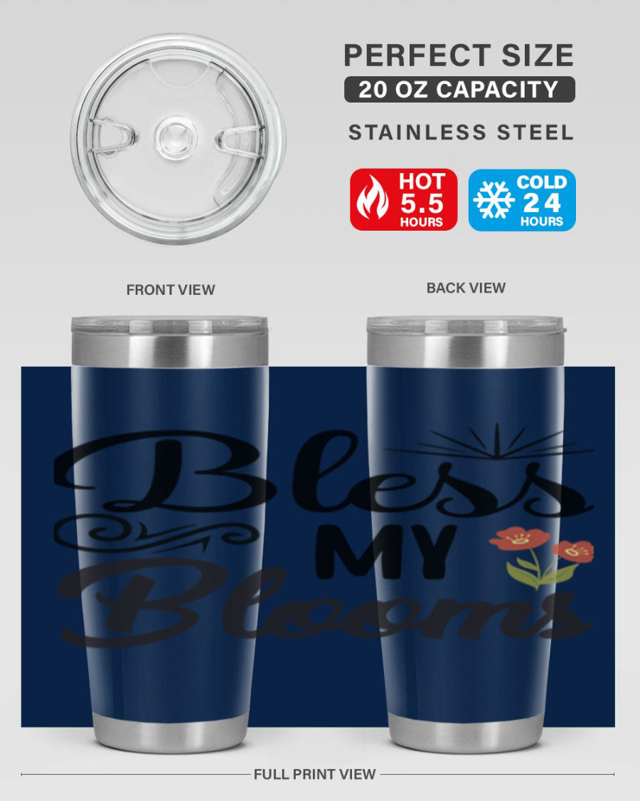 Bless My Blooms 20oz Tumbler featuring double wall vacuum stainless steel with floral design.