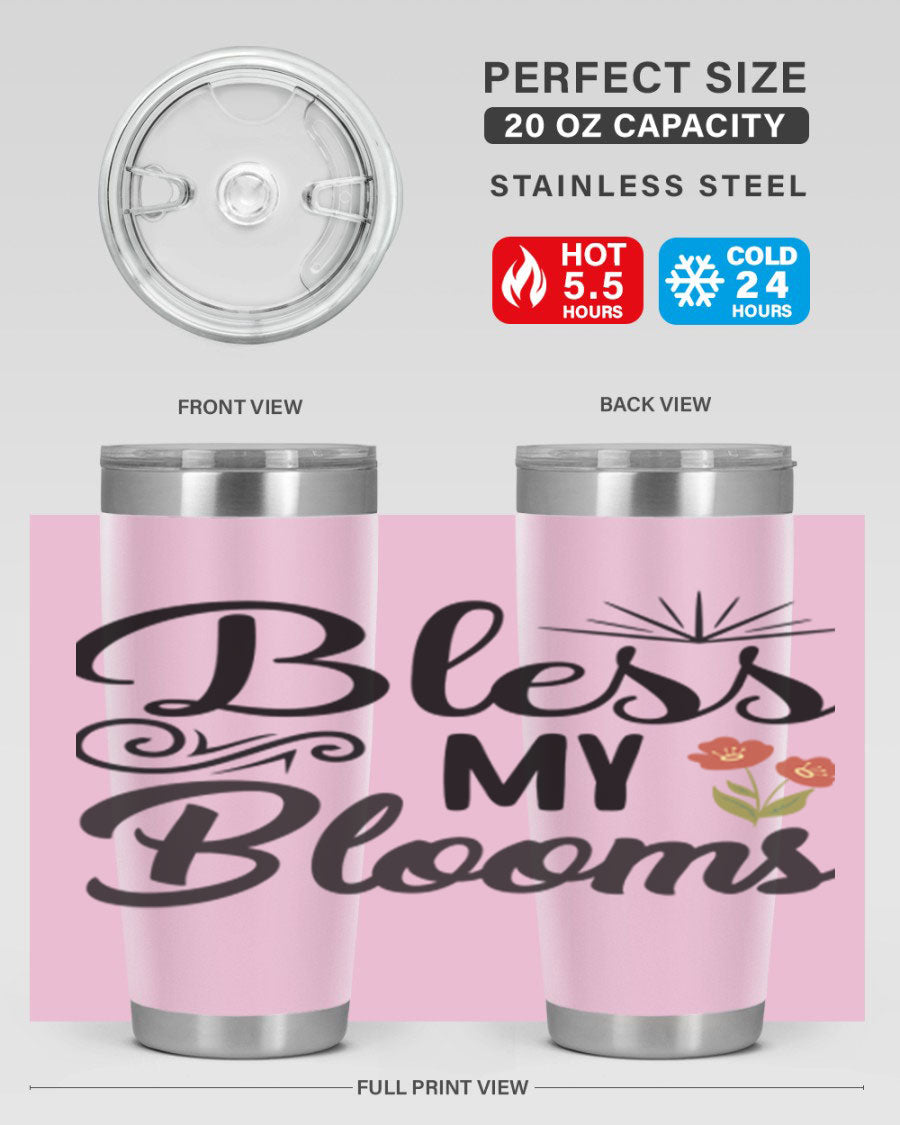 Bless My Blooms 20oz Tumbler featuring double wall vacuum stainless steel with floral design.