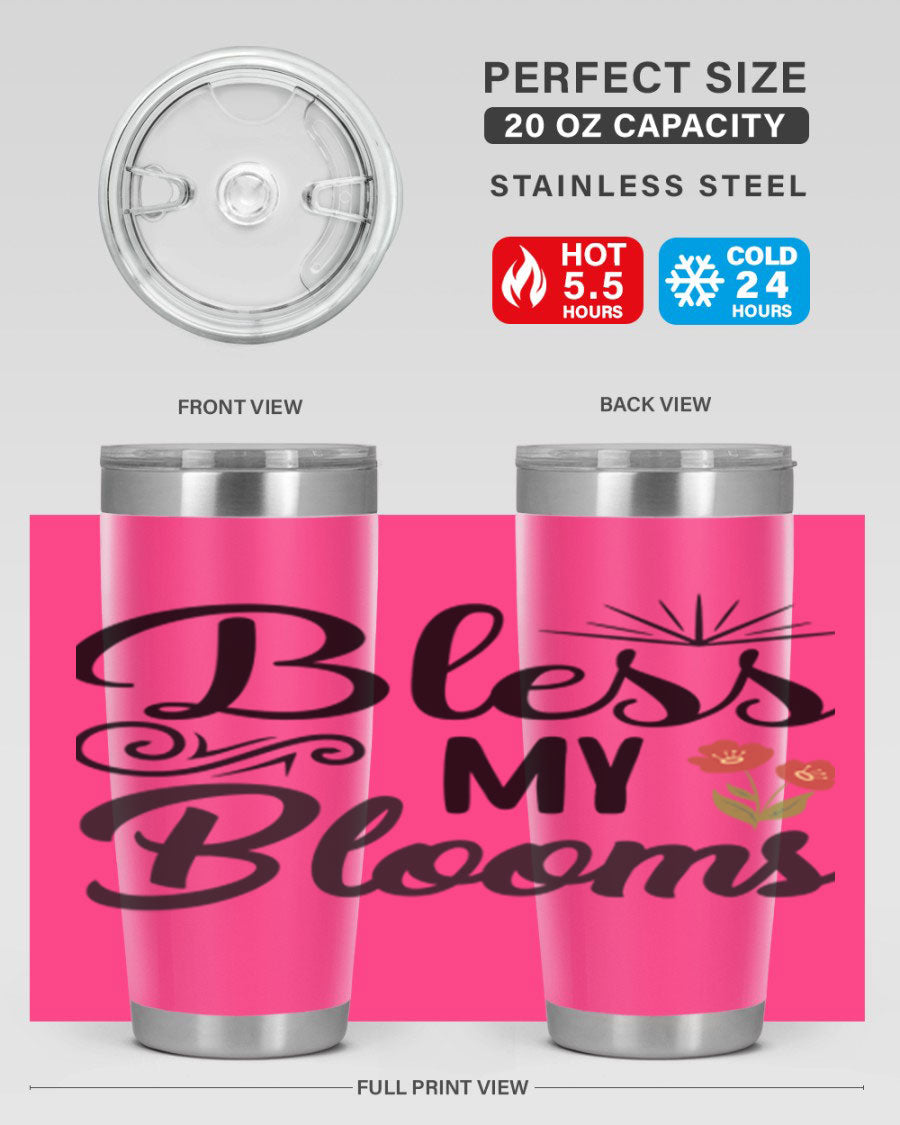 Bless My Blooms 20oz Tumbler featuring double wall vacuum stainless steel with floral design.