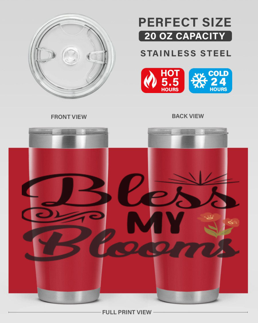 Bless My Blooms 20oz Tumbler featuring double wall vacuum stainless steel with floral design.