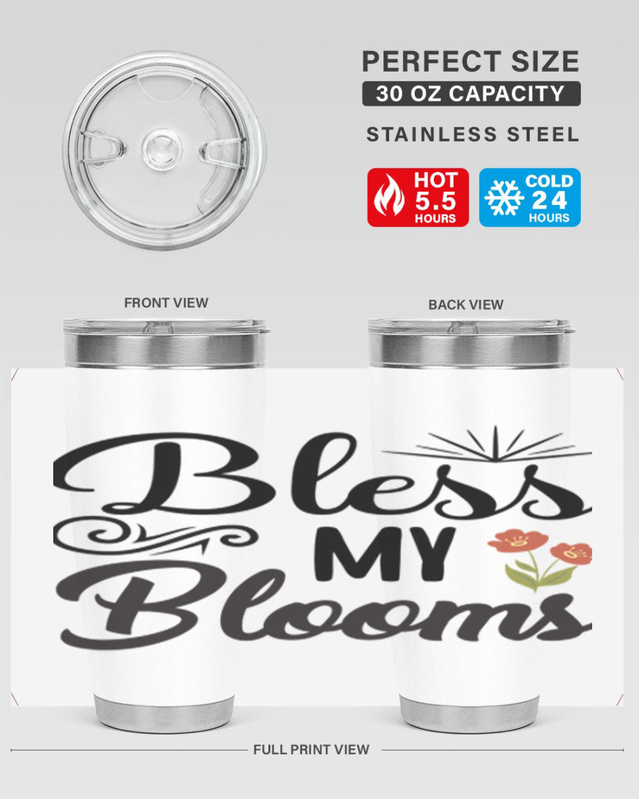 Bless My Blooms 20oz Tumbler featuring double wall vacuum stainless steel with floral design.