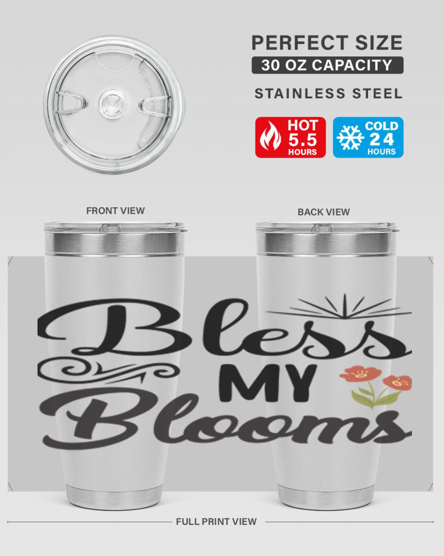 Bless My Blooms 20oz Tumbler featuring double wall vacuum stainless steel with floral design.