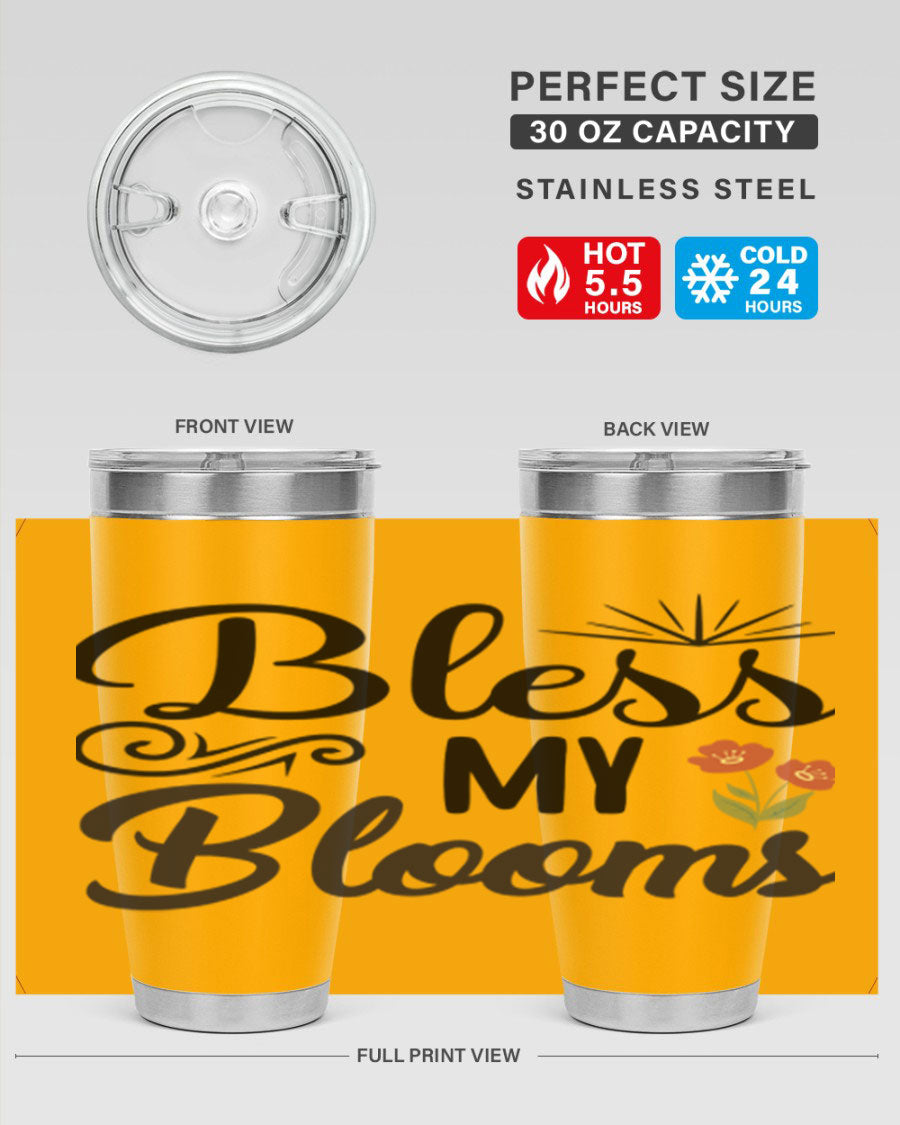 Bless My Blooms 20oz Tumbler featuring double wall vacuum stainless steel with floral design.