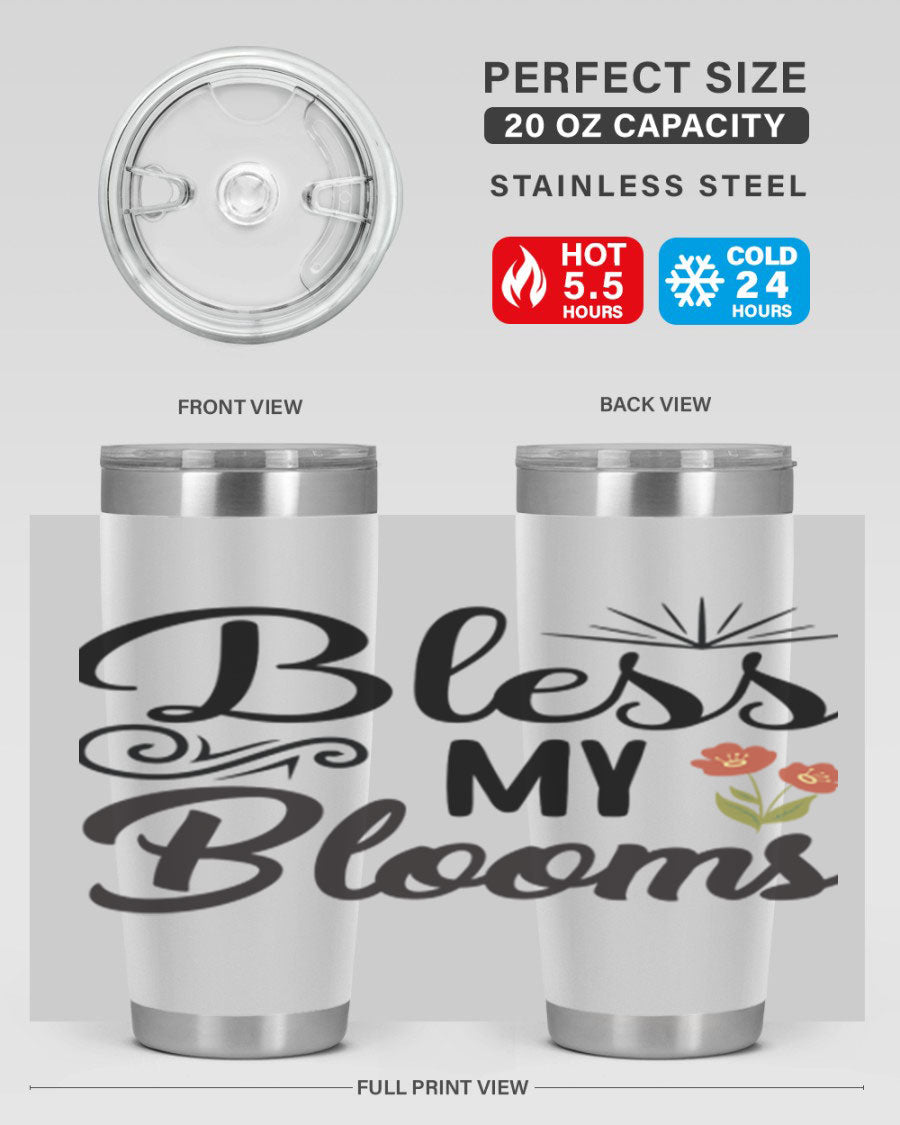 Bless My Blooms 20oz Tumbler featuring double wall vacuum stainless steel with floral design.