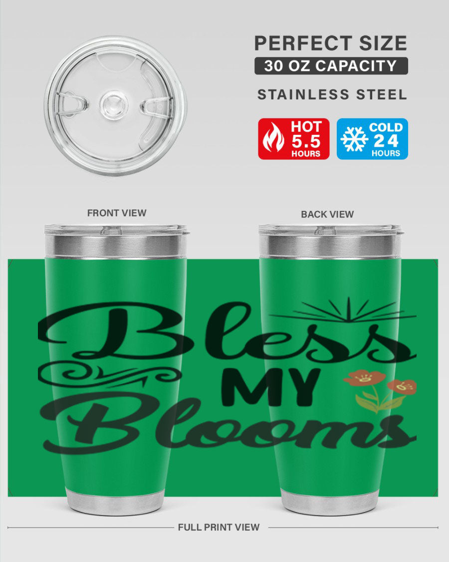 Bless My Blooms 20oz Tumbler featuring double wall vacuum stainless steel with floral design.