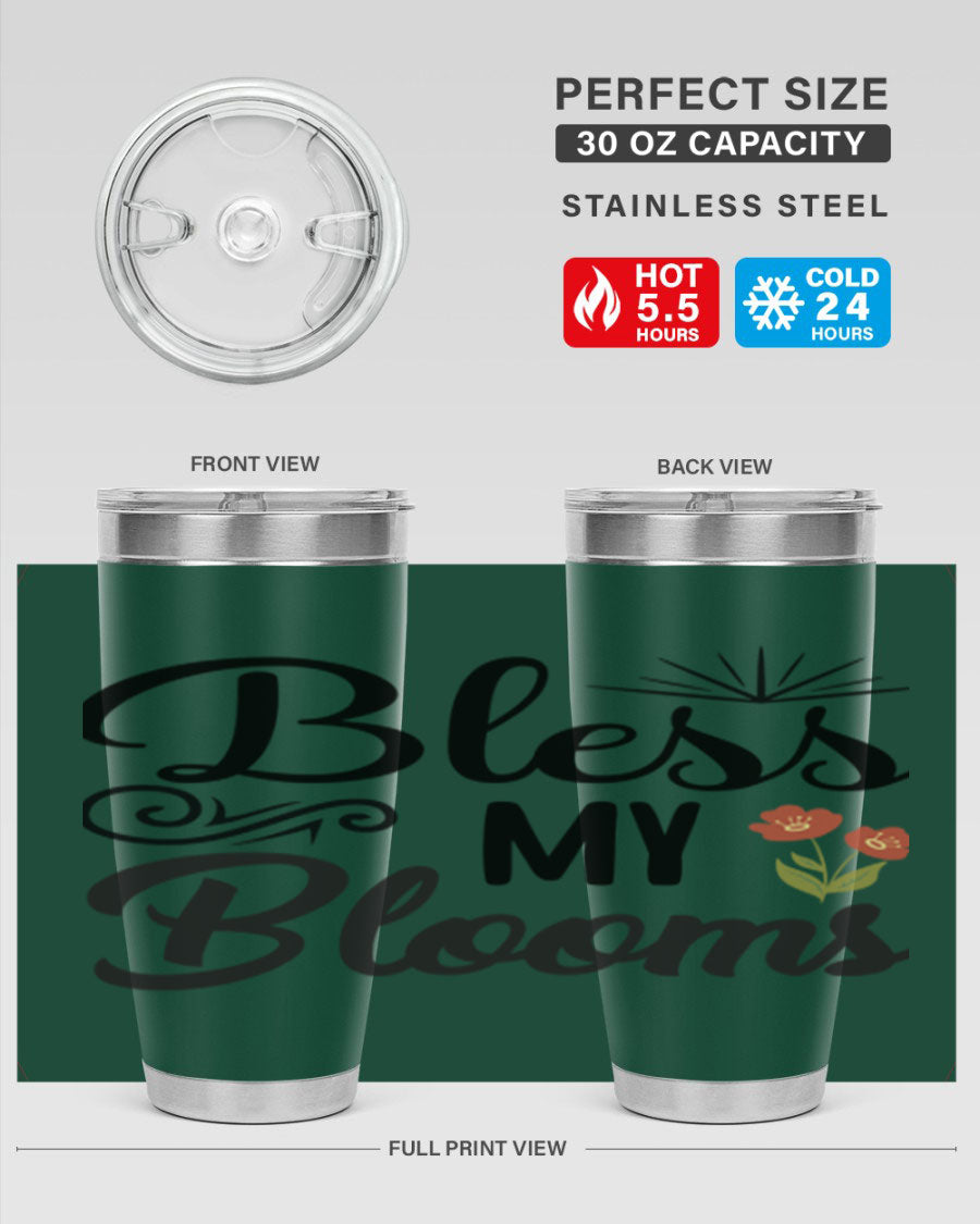 Bless My Blooms 20oz Tumbler featuring double wall vacuum stainless steel with floral design.