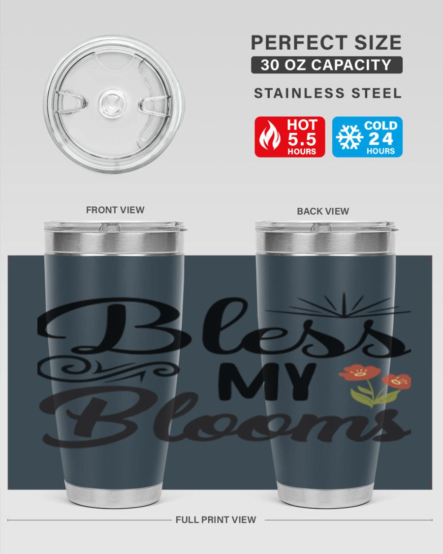 Bless My Blooms 20oz Tumbler featuring double wall vacuum stainless steel with floral design.