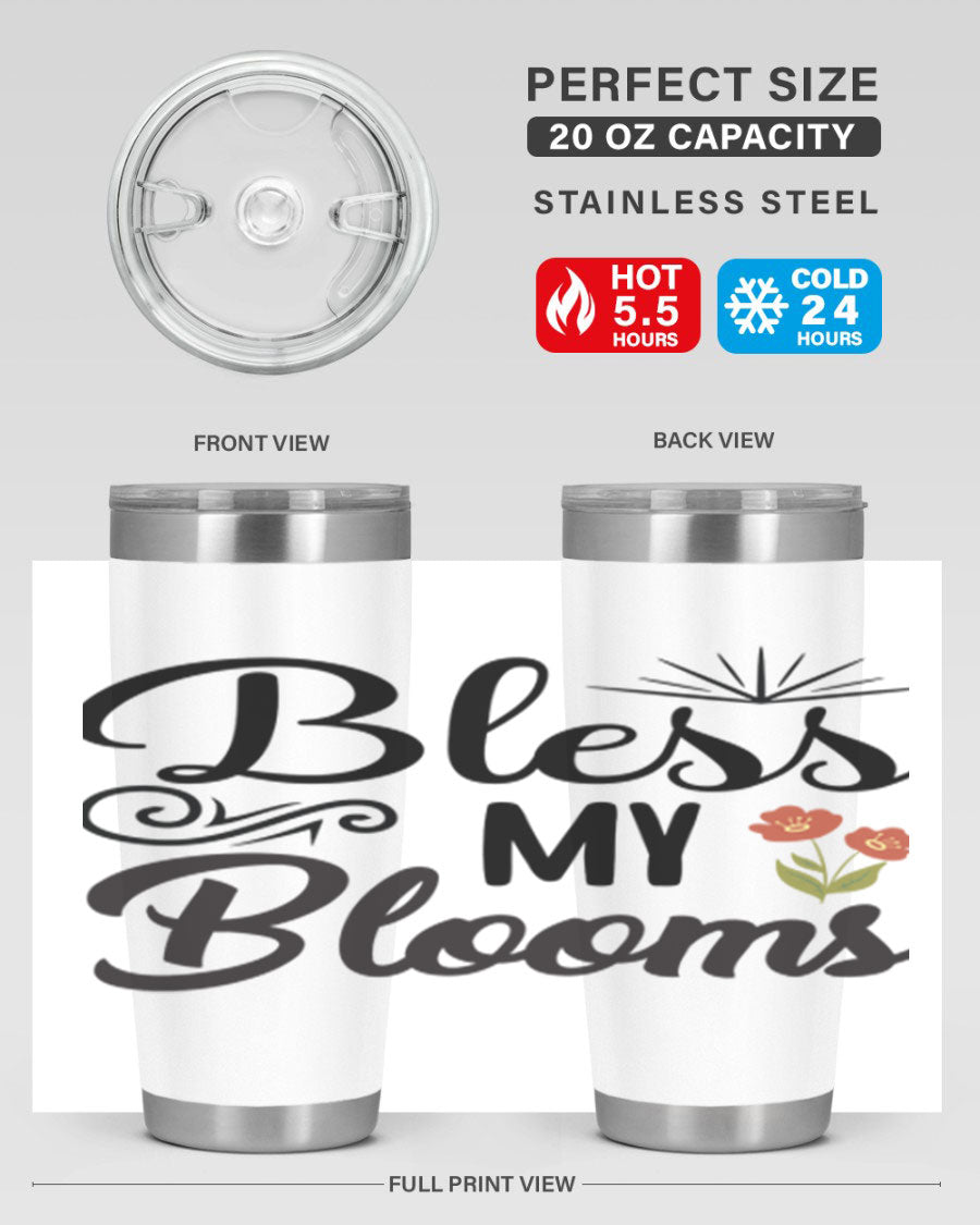 Bless My Blooms 20oz Tumbler featuring double wall vacuum stainless steel with floral design.