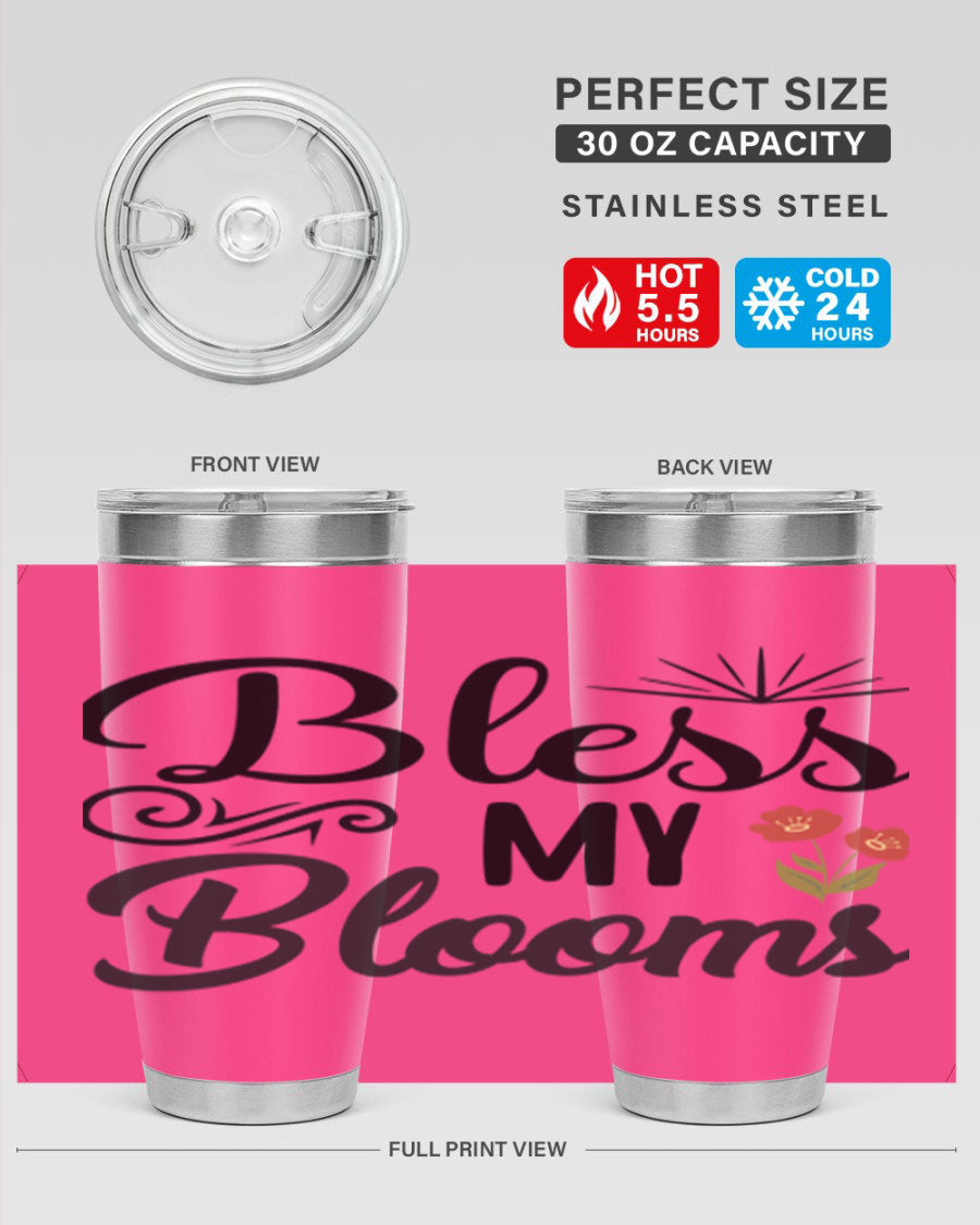 Bless My Blooms 20oz Tumbler featuring double wall vacuum stainless steel with floral design.