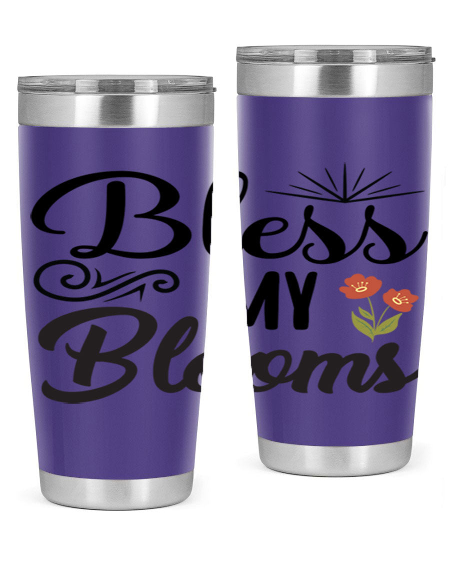 Bless My Blooms 20oz Tumbler featuring double wall vacuum stainless steel with floral design.