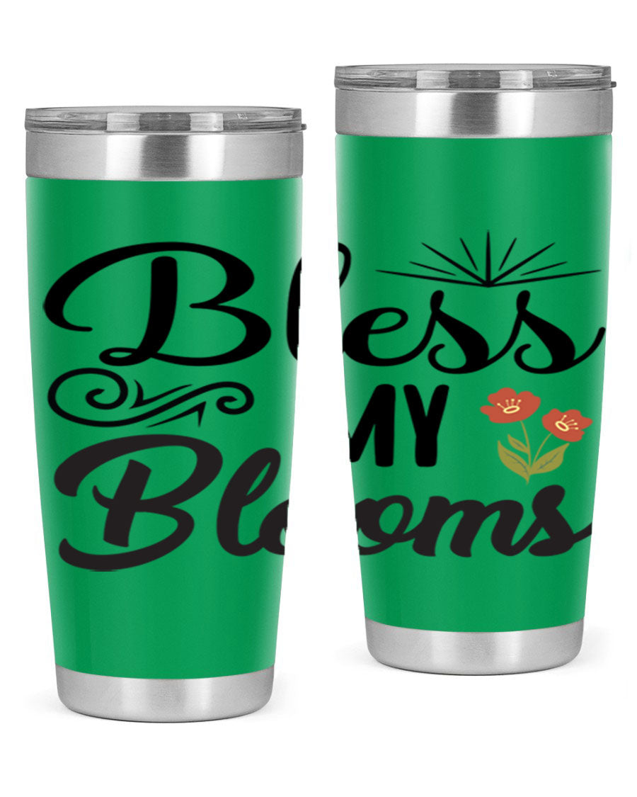 Bless My Blooms 20oz Tumbler featuring double wall vacuum stainless steel with floral design.