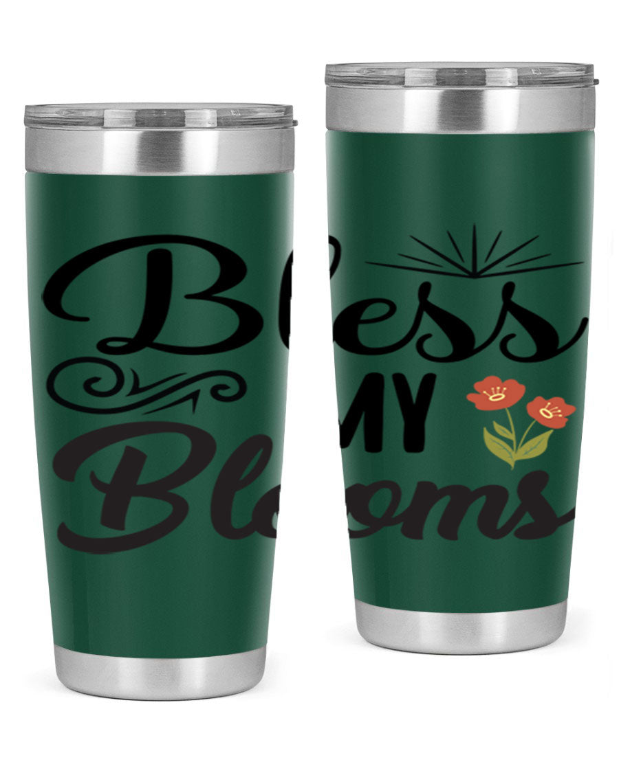 Bless My Blooms 20oz Tumbler featuring double wall vacuum stainless steel with floral design.