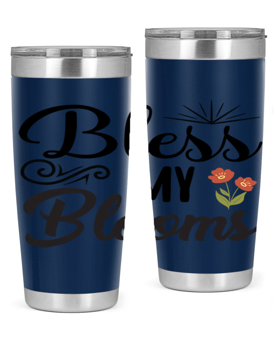 Bless My Blooms 20oz Tumbler featuring double wall vacuum stainless steel with floral design.