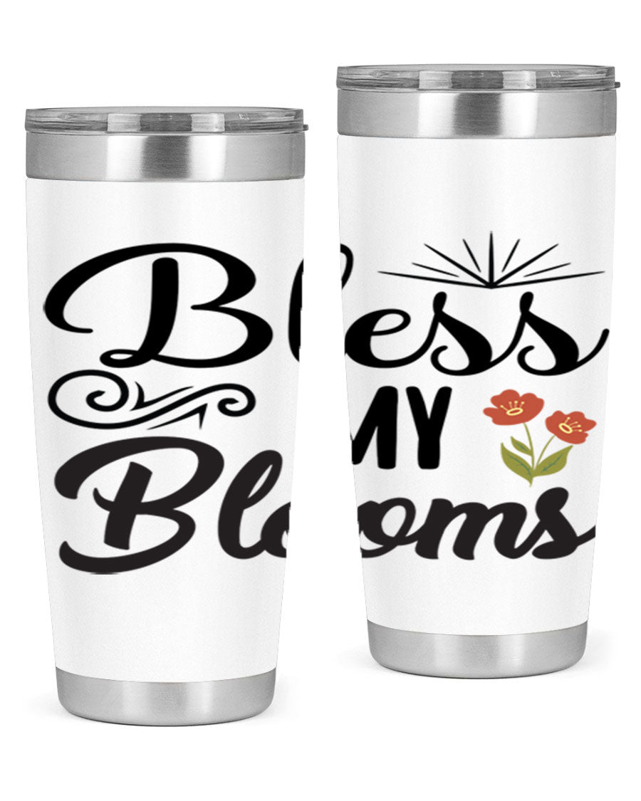 Bless My Blooms 20oz Tumbler featuring double wall vacuum stainless steel with floral design.