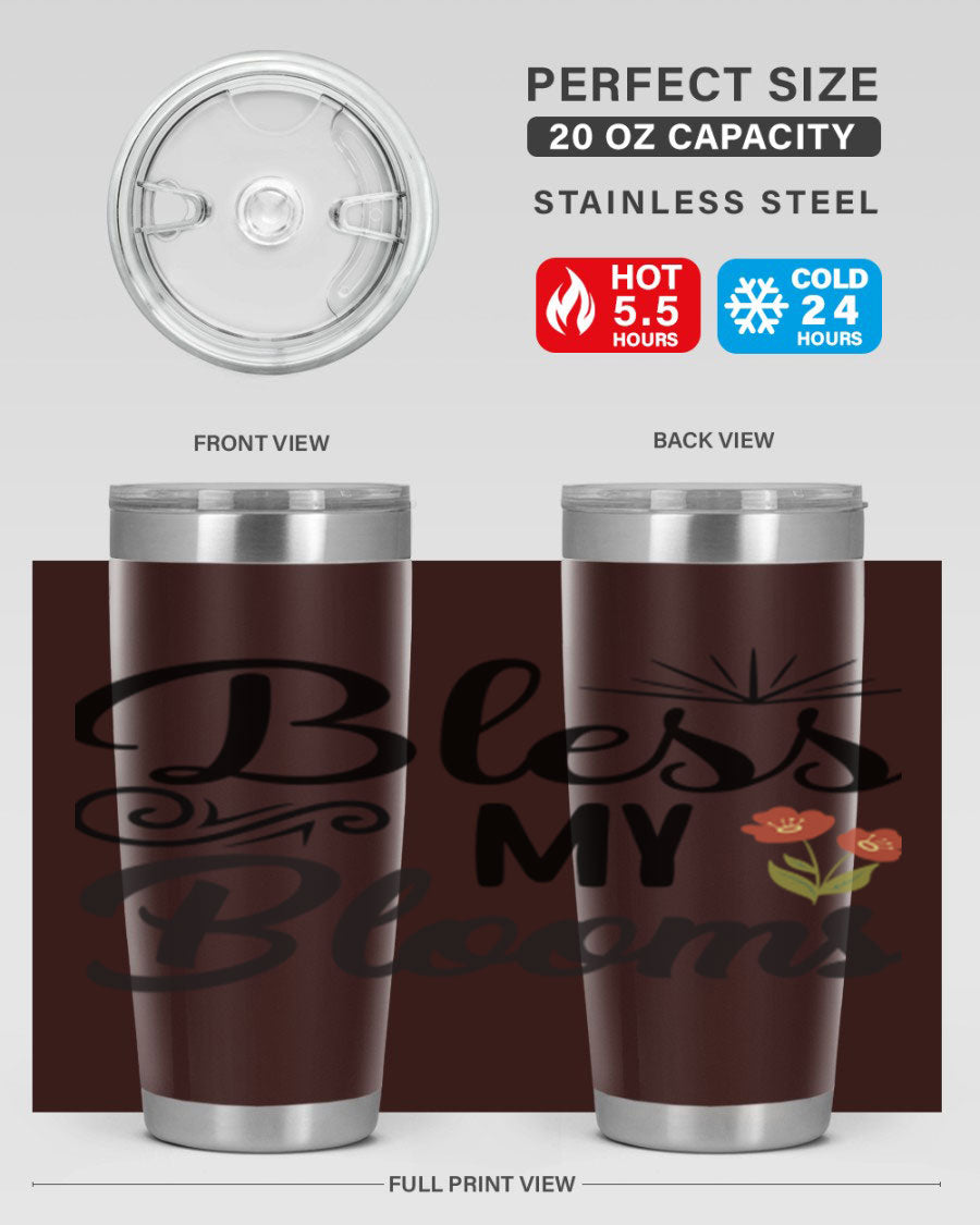 Bless My Blooms 20oz Tumbler featuring double wall vacuum stainless steel with floral design.