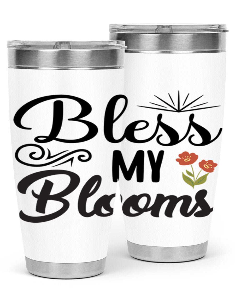 Bless My Blooms 20oz Tumbler featuring double wall vacuum stainless steel with floral design.