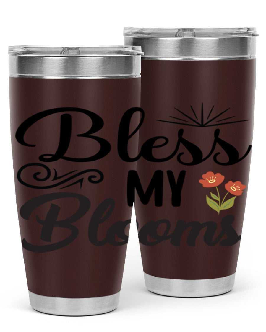 Bless My Blooms 20oz Tumbler featuring double wall vacuum stainless steel with floral design.