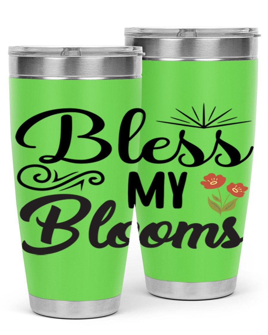 Bless My Blooms 20oz Tumbler featuring double wall vacuum stainless steel with floral design.