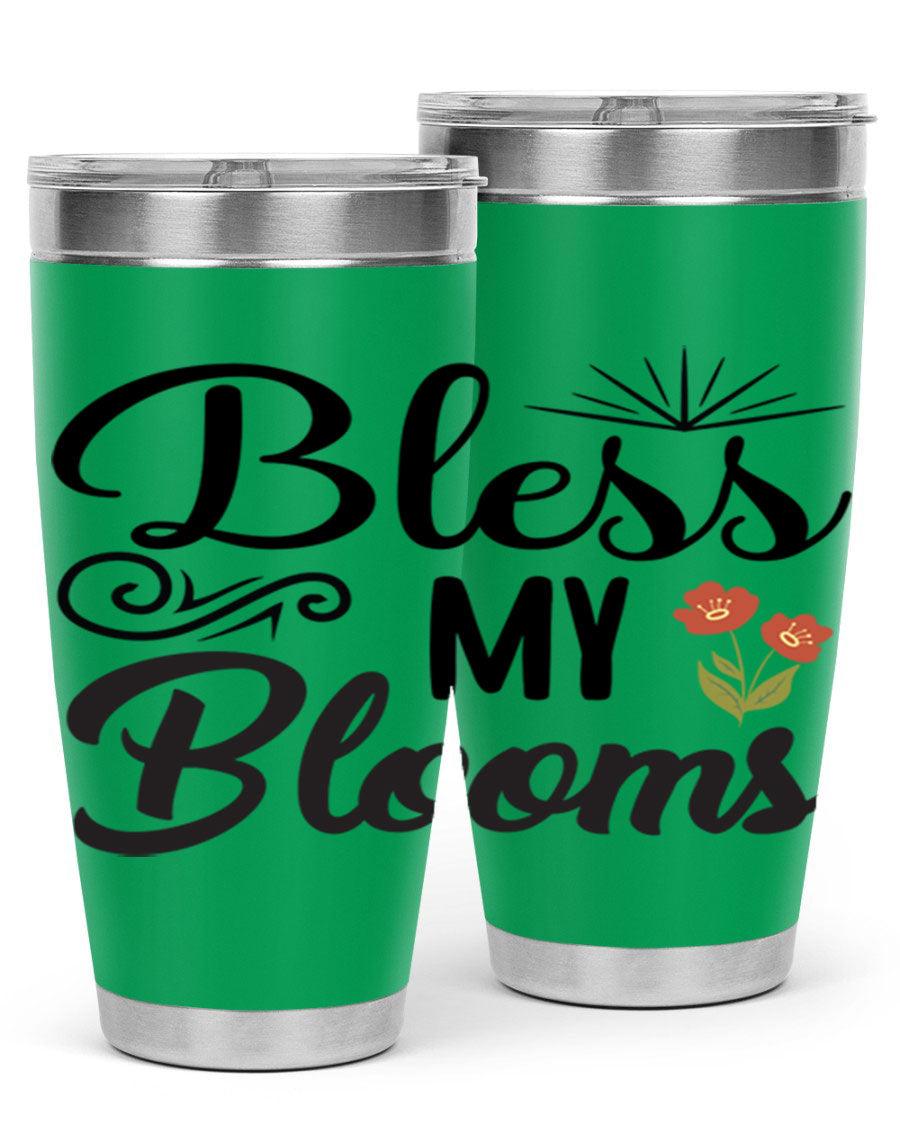 Bless My Blooms 20oz Tumbler featuring double wall vacuum stainless steel with floral design.