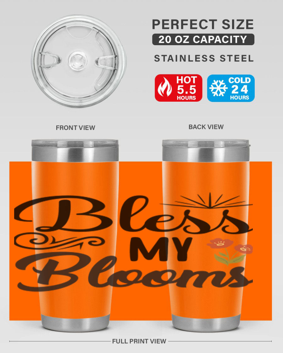 Bless My Blooms 20oz Tumbler featuring double wall vacuum stainless steel with floral design.