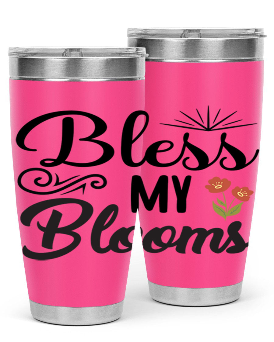 Bless My Blooms 20oz Tumbler featuring double wall vacuum stainless steel with floral design.