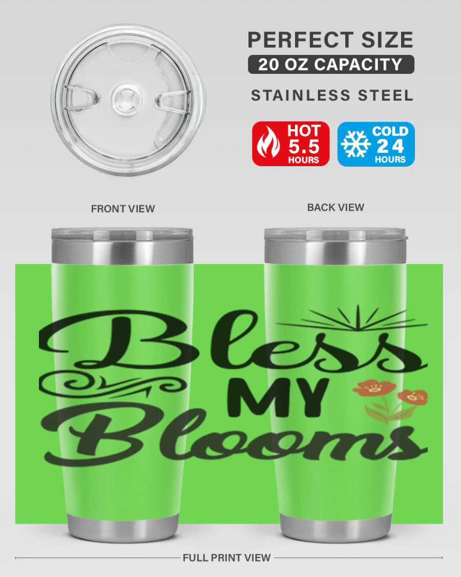 Bless My Blooms 20oz Tumbler featuring double wall vacuum stainless steel with floral design.