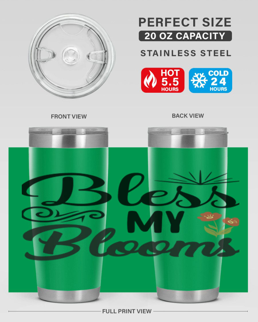 Bless My Blooms 20oz Tumbler featuring double wall vacuum stainless steel with floral design.