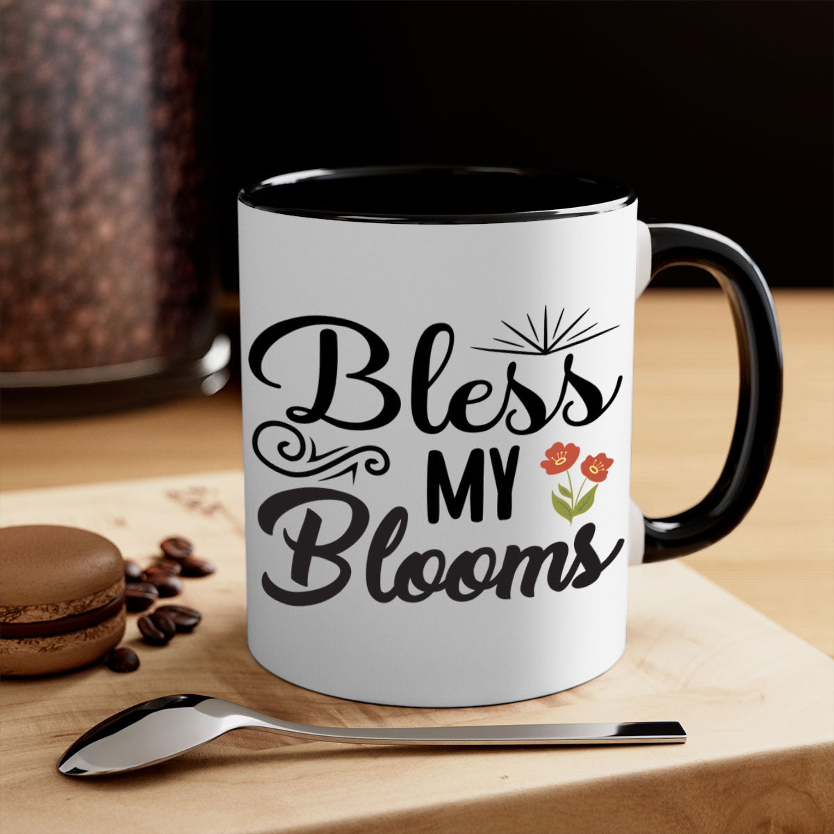 Bless My Blooms 66# Mug featuring a two-tone design with a colored handle and glossy finish, available in multiple colors.