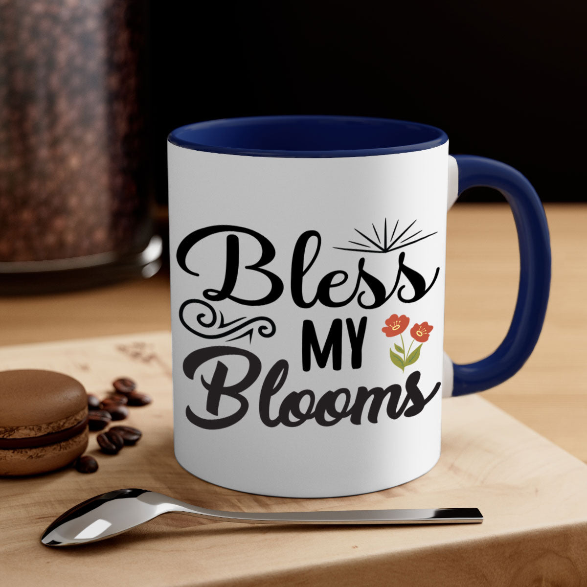 Bless My Blooms 66# Mug featuring a two-tone design with a colored handle and glossy finish, available in multiple colors.