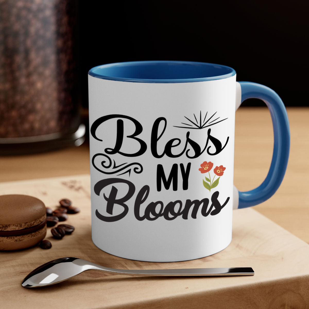 Bless My Blooms 66# Mug featuring a two-tone design with a colored handle and glossy finish, available in multiple colors.