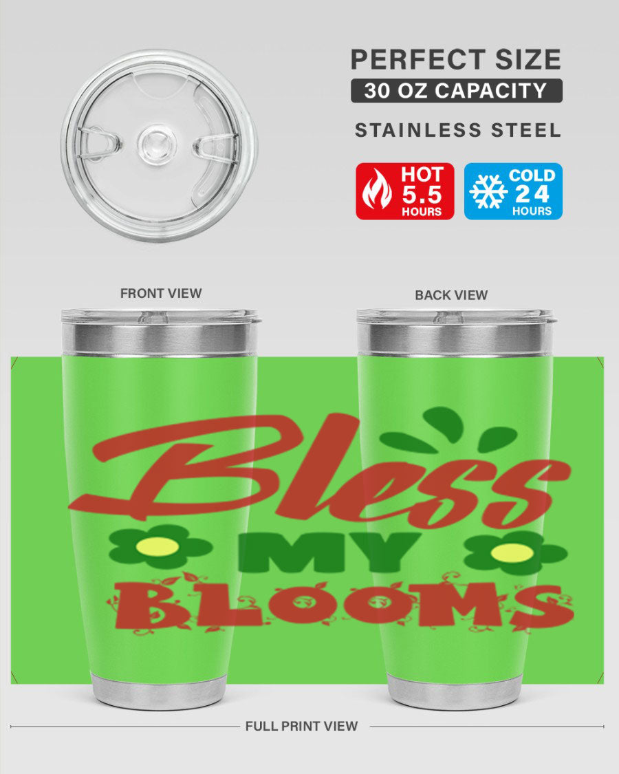 Bless My Blooms 20oz Tumbler featuring double wall vacuum stainless steel with a floral design, perfect for hot and cold beverages.