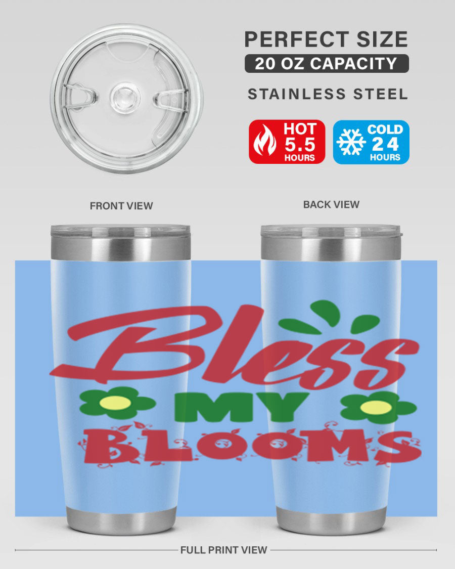 Bless My Blooms 20oz Tumbler featuring double wall vacuum stainless steel with a floral design, perfect for hot and cold beverages.