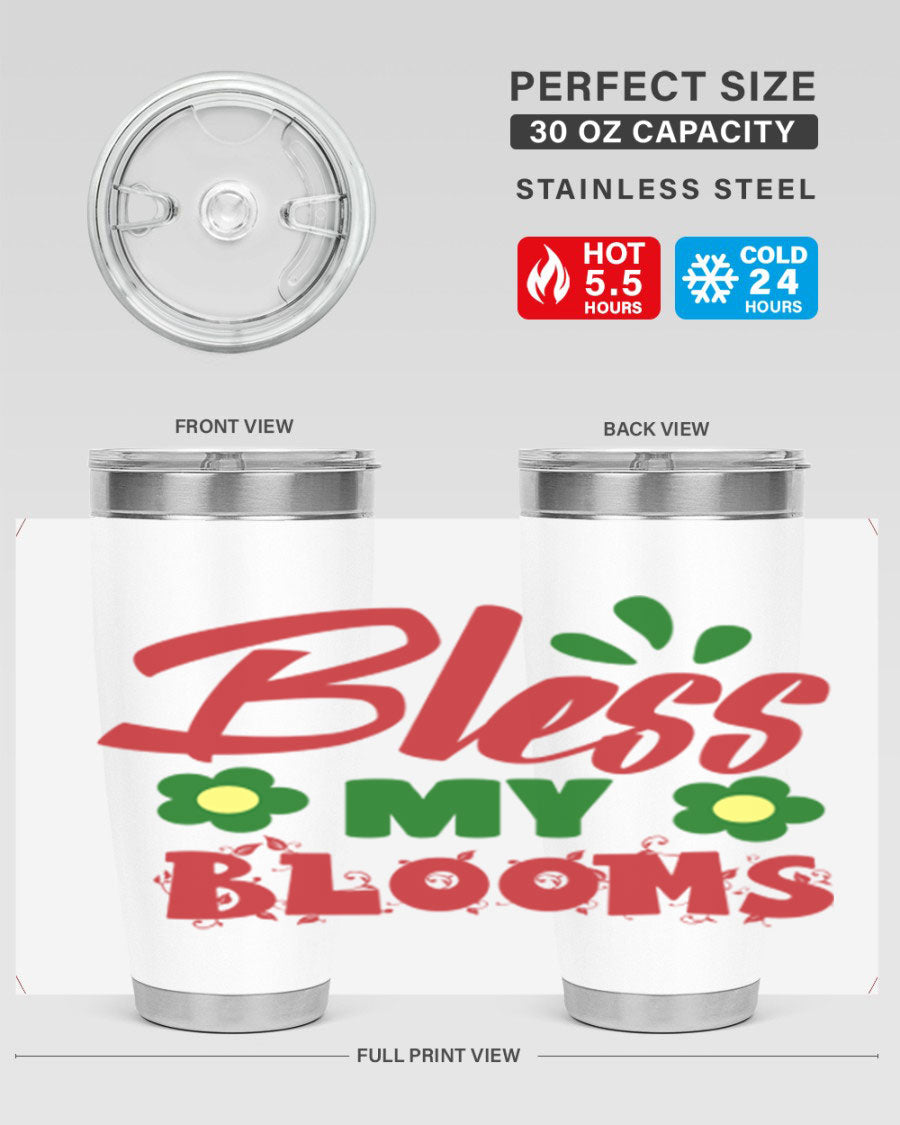 Bless My Blooms 20oz Tumbler featuring double wall vacuum stainless steel with a floral design, perfect for hot and cold beverages.